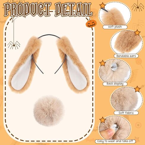 4 Pcs Halloween Bunny Rabbit Costume Set Includes Bunny Ears Headband Plush Tail Pin Elastic Wristband and Knee High Socks for Halloween Costume Accessories Women Cosplay (Drop Ears) in Saudi Arabia