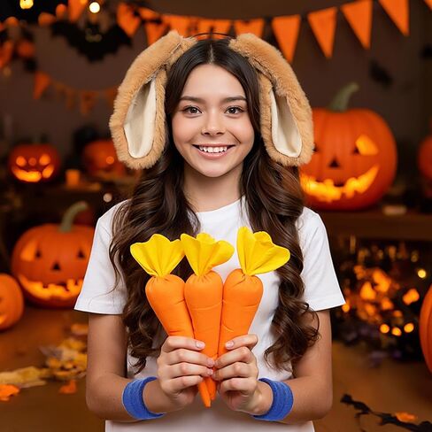 4 Pcs Halloween Bunny Rabbit Costume Set Includes Bunny Ears Headband Plush Tail Pin Elastic Wristband and Knee High Socks for Halloween Costume Accessories Women Cosplay (Drop Ears) in Saudi Arabia