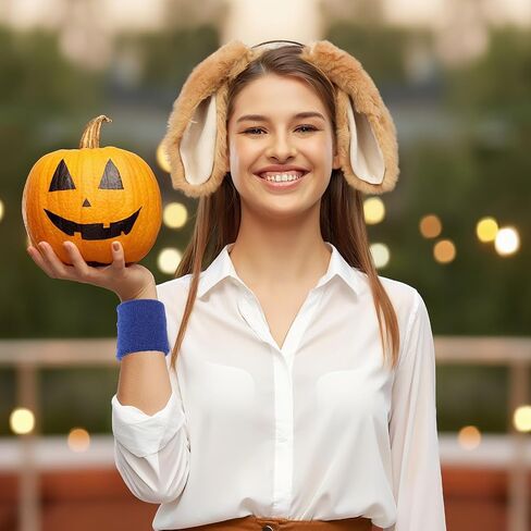 4 Pcs Halloween Bunny Rabbit Costume Set Includes Bunny Ears Headband Plush Tail Pin Elastic Wristband and Knee High Socks for Halloween Costume Accessories Women Cosplay (Drop Ears) in Saudi Arabia
