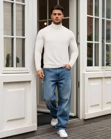 MANGOPOP Men's Turtleneck Long Sleeve Shirts Thermal Undershirt Relaxed Fit Fleece Tops Fall Winter Fashion 2025 in Saudi Arabia