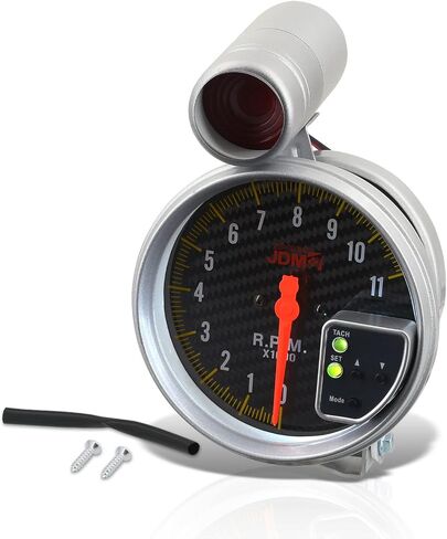 AJP Distributors JDM Sport 5" Carbon Fiber Analog Tachometer 11K RPM Tach Gauge with 7 LED Multicolored Display and External Adjustable Red Shift Light Upgrade Compatible/Replacement For Universal Car in Saudi Arabia