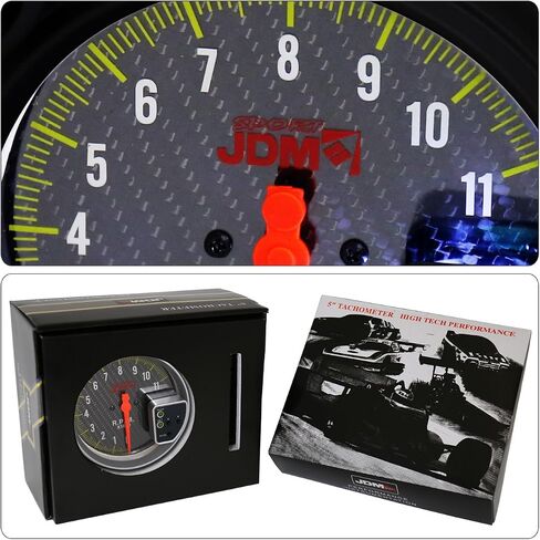 AJP Distributors JDM Sport 5" Carbon Fiber Analog Tachometer 11K RPM Tach Gauge with 7 LED Multicolored Display and External Adjustable Red Shift Light Upgrade Compatible/Replacement For Universal Car in Saudi Arabia