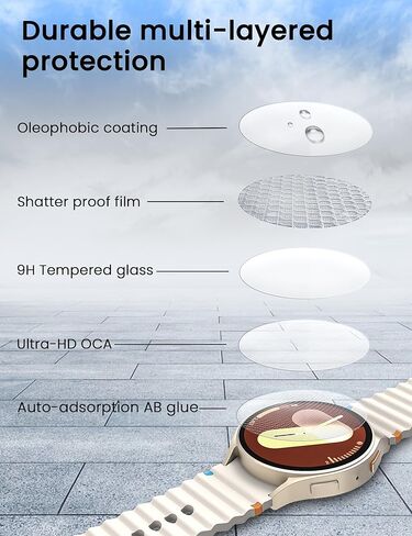 Sinoacc 4-Pack 40mm واقي شاشة لساعة Galaxy Watch 7/Galaxy Watch 6/Galaxy Watch 5/Galaxy Watch 4/Watch Fe غطاء طبقة حماية من الزجاج المقوى لساعة Samsung Watch 7/6/5/4 40 مم واقي شاشة للساعة in Kuwait