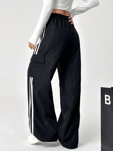 QJQ Men's Wide Leg Baggy Sweatpants Striped Y2k Trousers Parachute Pants with Pockets Casual Streetwear in Saudi Arabia
