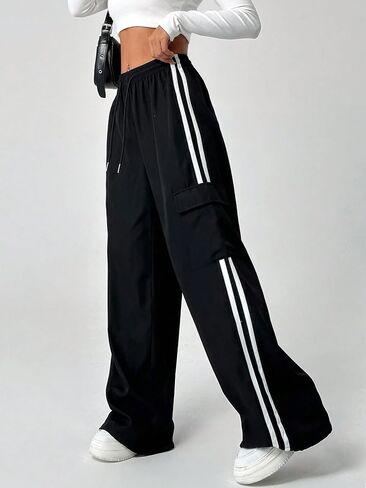 QJQ Men's Wide Leg Baggy Sweatpants Striped Y2k Trousers Parachute Pants with Pockets Casual Streetwear in Saudi Arabia