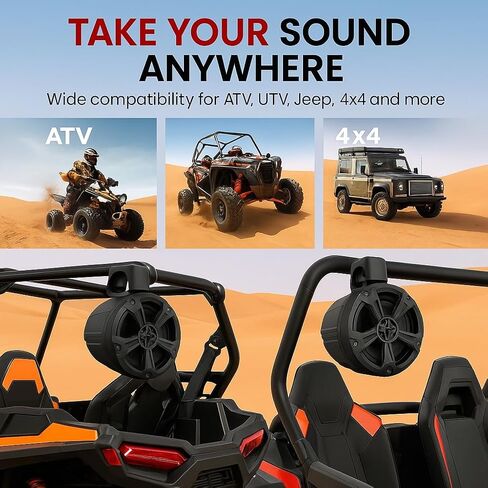 Pyle 6.5'' Water-Resistant Marine Off-Road Speakers - 1200 Watt Amplifier + Wireless BT Audio Controller- Marine, ATV, UTV, 4x4, Jeep, Wired RCA, for Boat Stereo Speaker & Other Watercraft in Saudi Arabia