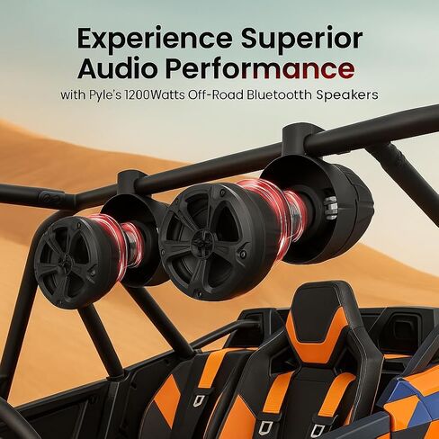 Pyle 6.5'' Water-Resistant Marine Off-Road Speakers - 1200 Watt Amplifier + Wireless BT Audio Controller- Marine, ATV, UTV, 4x4, Jeep, Wired RCA, for Boat Stereo Speaker & Other Watercraft in Saudi Arabia