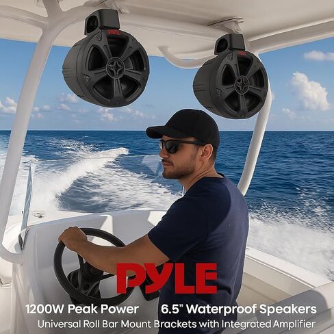 Pyle 6.5'' Water-Resistant Marine Off-Road Speakers - 1200 Watt Amplifier + Wireless BT Audio Controller- Marine, ATV, UTV, 4x4, Jeep, Wired RCA, for Boat Stereo Speaker & Other Watercraft in Saudi Arabia