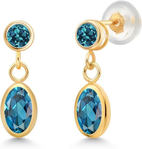 Gem Stone King 14K Yellow Gold London Blue Topaz Drop Dangle Earrings For Women (1.46 Cttw, Gemstone Birthstone, Oval 6X4MM, Round 3MM) in Saudi Arabia