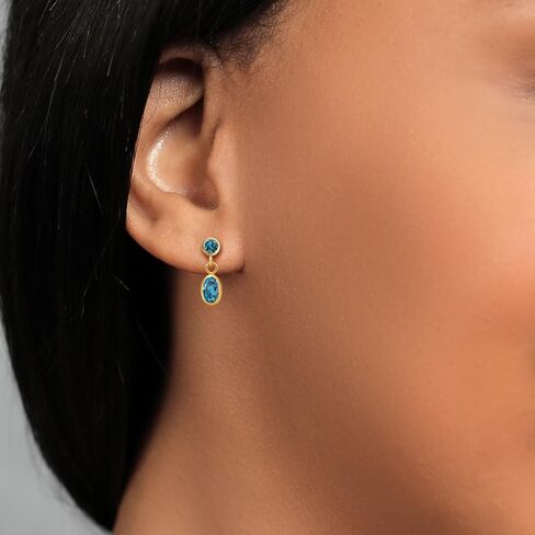 Gem Stone King 14K Yellow Gold London Blue Topaz Drop Dangle Earrings For Women (1.46 Cttw, Gemstone Birthstone, Oval 6X4MM, Round 3MM) in Saudi Arabia
