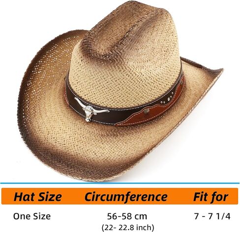 قبعة رعاة البقر من القش الغربي للنساء والرجال، قبعة راعية البقر للشاطئ الشمسي، حافة واسعة، نمط تجعد رجل الماشية in Kuwait