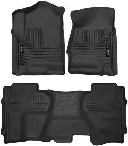 Husky Liners X-act Contour Floor Mats | Fits 2014-2018 Chevrolet Silverado & GMC Sierra 1500 (2019 LD); 2015-2019 Silverado/Sierra 2500/3500 Double Cab | Front & 2nd Row, 3-pc Black - 53918 in Saudi Arabia
