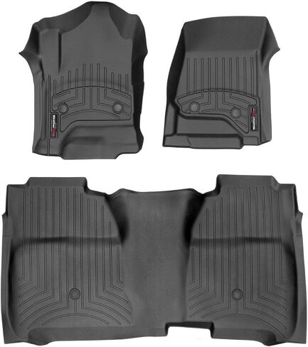 بطانات أرضية مخصصة من WeatherTech لـ Silverado 1500، Sierra 1500، Silverado 2500HD/3500HD، Sierra 2500HD/3500HD - الصف الأول والثاني (449651V-445422V)، أسود in Saudi Arabia