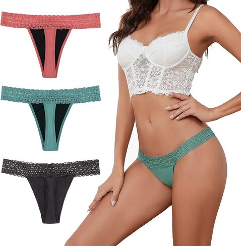 Sexy Period Underwear for Women, Anti-Odor Leak Proof Period Thongs, 4 Layer Postpartum Absorbent Panties Lace Bikinis in Kuwait