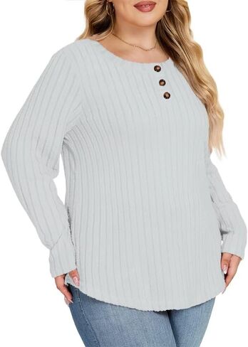 Womens Plus Size Sweatshirts Dressy Casual Buttton Down Long Sleeve Tops Blouses in Saudi Arabia