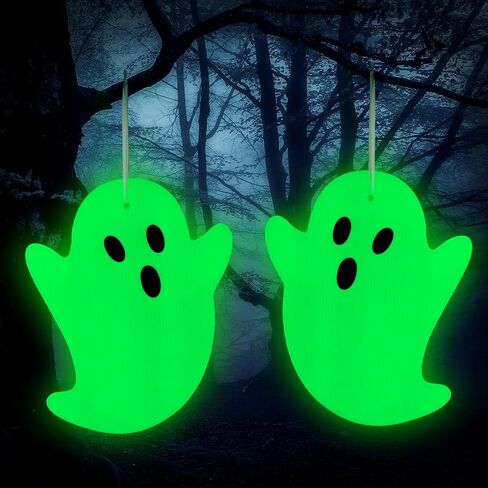 2 Pcs Halloween Ghost Glow in The Dark Decorations Spooky Ghost Hanging Decor for Halloween Outdoor Window Wall Door Garden Lawn Patio Stage Prop Yard Hanging Supplies in Saudi Arabia