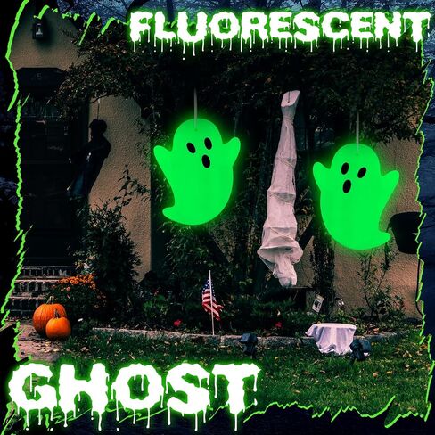 2 Pcs Halloween Ghost Glow in The Dark Decorations Spooky Ghost Hanging Decor for Halloween Outdoor Window Wall Door Garden Lawn Patio Stage Prop Yard Hanging Supplies in Saudi Arabia