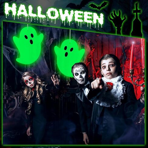 2 Pcs Halloween Ghost Glow in The Dark Decorations Spooky Ghost Hanging Decor for Halloween Outdoor Window Wall Door Garden Lawn Patio Stage Prop Yard Hanging Supplies in Saudi Arabia