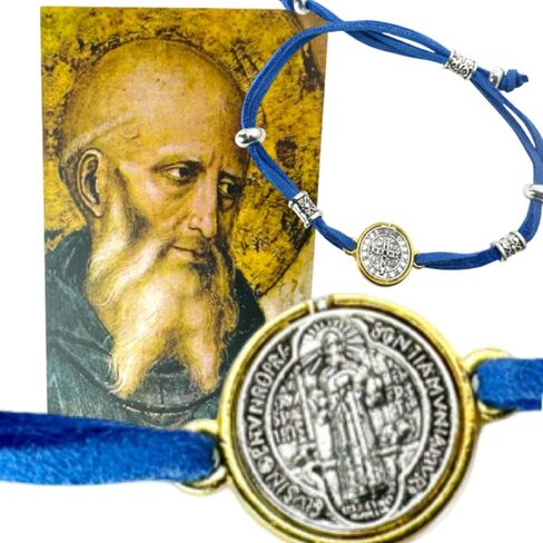 Westmon Works St Benedict Bracelet Blue Cord and Metal 7 1/2 Inch Adjustable Jewelry with Saint Prayer Holy Card in Saudi Arabia