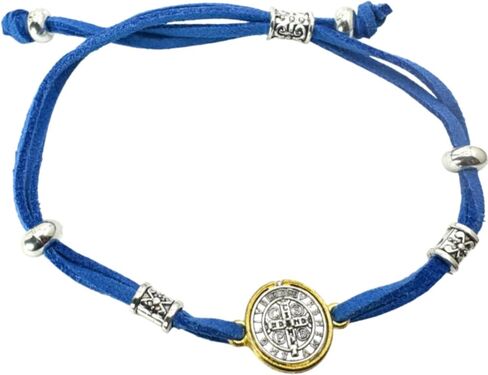 Westmon Works St Benedict Bracelet Blue Cord and Metal 7 1/2 Inch Adjustable Jewelry with Saint Prayer Holy Card in Saudi Arabia