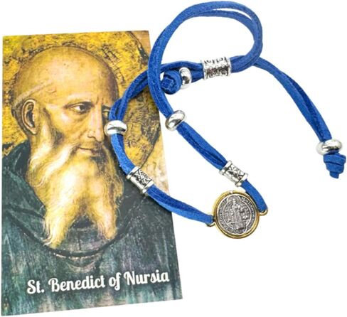 Westmon Works St Benedict Bracelet Blue Cord and Metal 7 1/2 Inch Adjustable Jewelry with Saint Prayer Holy Card in Saudi Arabia