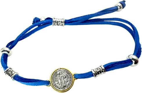 Westmon Works St Benedict Bracelet Blue Cord and Metal 7 1/2 Inch Adjustable Jewelry with Saint Prayer Holy Card in Saudi Arabia
