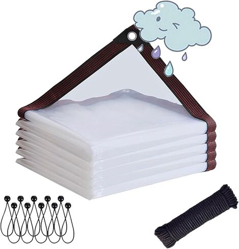 6x11 FT Clear Tarp Waterproof with Grommets,Heavy Duty PVC Vinyl Tarps Cover, Outdoor/Camping/Plant/Garden/Chicken Coop/Cat Litter, Customizable Size Greenhouses Tarp in Saudi Arabia