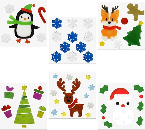 6Pcs Christmas Thick Gel Clings, Christmas Clings Window Stickers Supplies for Children Jelly Window Stickers, Cute Pumpkins Witch Bats Window Clings Easy to Paste Xmas Window Decors Supplies in Saudi Arabia