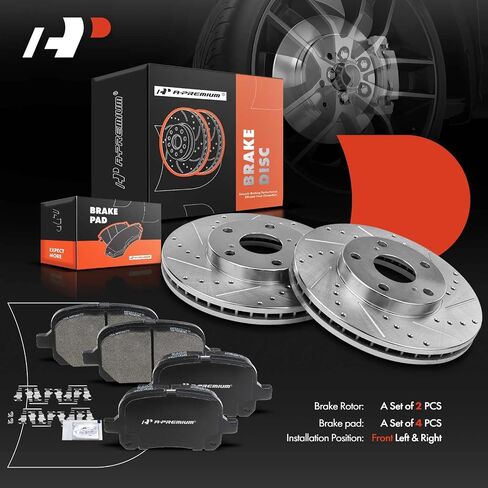 دوارات فرامل قرصية مشقوقة ومثقوبة أمامية مقاس 10.83 بوصة (275 مم) + مجموعة وسادات سيراميك متوافقة مع موديلات مختارة من تويوتا ولكزس - ES300 وCamry 97-01، Avalon 98-04، Solara 99-03، مجموعة مكونة من 6 قطع in Saudi Arabia