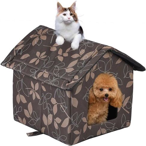 Winter Outdoor Heated Cat House, Sturdy Indoor and Outdoor Cat House with Heating Mat, Waterproof, Insulated, Weather Resistant Outdoor Wildcat House, Outdoor Stray Cat Shelter (Brown) in Saudi Arabia