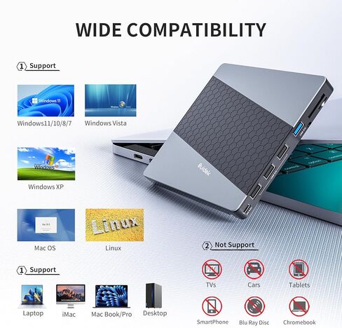 External CD DVD Drive, Ultra Slim Portable CD Player for Laptop CD DVD +/-RW Burner with SD Card Reader USB 3.0 Type C Hub Compatible with Laptop PC Windows Linux in Kuwait