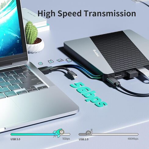 External CD DVD Drive, Ultra Slim Portable CD Player for Laptop CD DVD +/-RW Burner with SD Card Reader USB 3.0 Type C Hub Compatible with Laptop PC Windows Linux in Kuwait