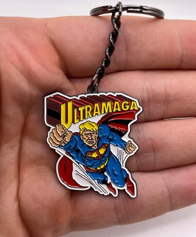 Donald Trump President MAGA Metal Ceramic superhero Keychain for Bags, Keys, and Backpacks - Durable and Hilariously Funny Unique Design in Saudi Arabia