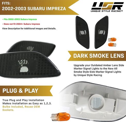 مصابيح العلامات الجانبية USR 02-03 Impreza - مصابيح علامات جانبية للمصد الأمامي الدخاني (يسار + يمين) متوافقة مع جميع موديلات Subaru Impreza 2002-2003 بما في ذلك WRX وSTi (عدسة مدخنة مصنوعة بواسطة DEPO) in Saudi Arabia