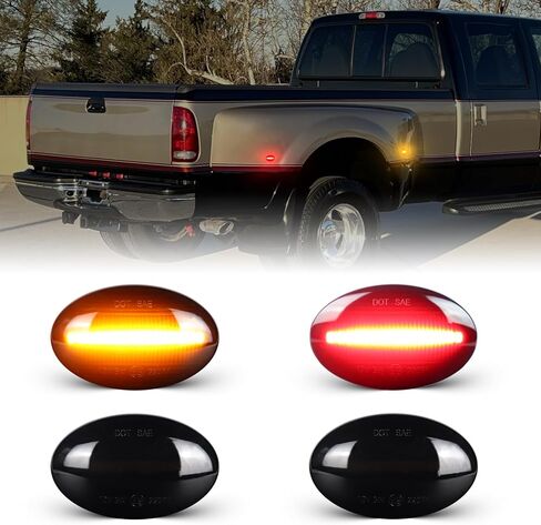 ضوء علامة جانبية LED متوافق مع 1999-2010 Ford F350 F450 F550 Super Duty، مجموعة مصابيح علامة جانبية للسرير المزدوج الخلفي، عدسات كهرمانية/حمراء مدخنة 4 قطع in Kuwait