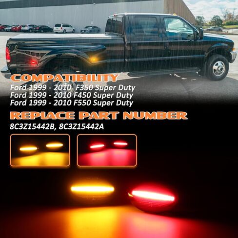 ضوء علامة جانبية LED متوافق مع 1999-2010 Ford F350 F450 F550 Super Duty، مجموعة مصابيح علامة جانبية للسرير المزدوج الخلفي، عدسات كهرمانية/حمراء مدخنة 4 قطع in Kuwait