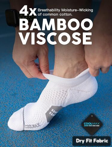 Coolmax Bamboo Viscose Compression Tab Running No Show Socks Men Moisture Wicking Cushioned Anti-Blister in Kuwait