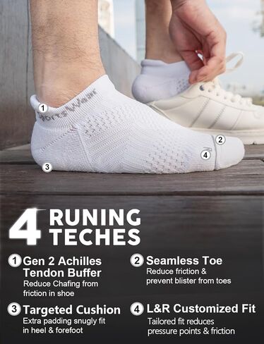 Coolmax Bamboo Viscose Compression Tab Running No Show Socks Men Moisture Wicking Cushioned Anti-Blister in Kuwait
