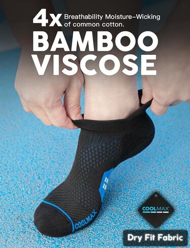 Coolmax Bamboo Viscose Compression Tab Running No Show Socks Men Moisture Wicking Cushioned Anti-Blister in Kuwait
