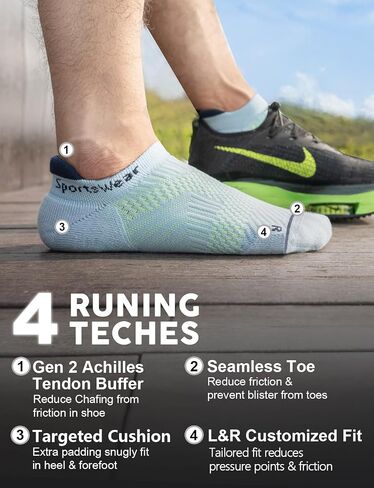 Coolmax Bamboo Viscose Compression Tab Running No Show Socks Men Moisture Wicking Cushioned Anti-Blister in Kuwait