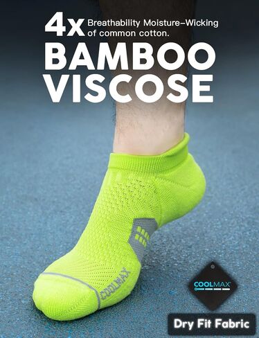 Coolmax Bamboo Viscose Compression Tab Running No Show Socks Men Moisture Wicking Cushioned Anti-Blister in Kuwait