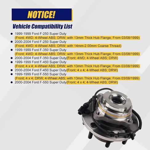 KUSATEC 515025 Front Wheel Bearing and Hub Assembly Compatible with Ford F-250 F-350 F-450 F-550 Super Duty 1999 2000 2001 2002 2003 2004, 8Lugs w/ABS in Saudi Arabia