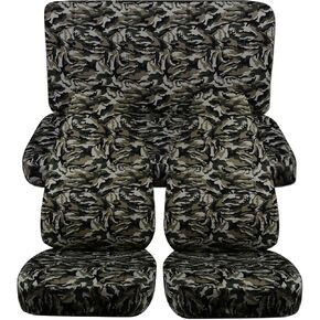 أغطية كاملة متوافقة مع أغطية مقاعد جيب رانجلر YJ المموهة 1987-1995: شجرة بنية مموهة - مجموعة كاملة: أمامي وخلفي (19 مطبوعة) مقعد خلفي كامل ببابين in Kuwait