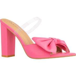 صندل نسائي من ILLUDE بكعب مكتنز مع فيونكة شفافة وكعب مدبب من الأمام سهل الارتداء - روزا in Kuwait