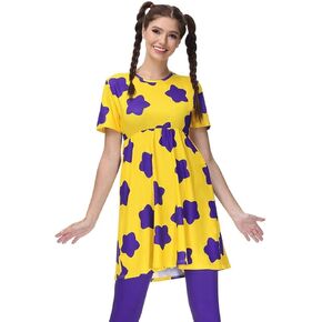Maisolly Women's Halloween Adult Costume Yellow Mini Short Sleeve Dress with Leggings in Saudi Arabia