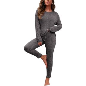 طقم بيجامة نسائي من difficort بأكمام طويلة من Pjs ملابس نوم ناعمة مضلعة مع جيوب in Kuwait