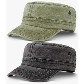 Cadet Caps Army Military Hats Washed Cotton Flat Top Hats Military Style Patrol Hat Adjustable Veteran Cap for Men in Kuwait