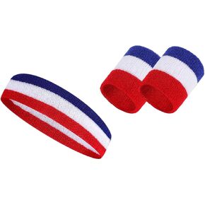 مجموعة عصابة رأس مخططة، 2 سوار معصم و1 عصابة رأس، أربطة رياضية ماصة للرطوبة للرياضة، للرجال والنساء، أربطة رياضية لكرة السلة، التنس، التمرينات in Kuwait