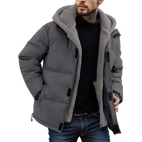 Men's Hooded Winter Puffer Jacket, Windproof Thermal Coat with Easy Hook-and-Loop Closure in Saudi Arabia