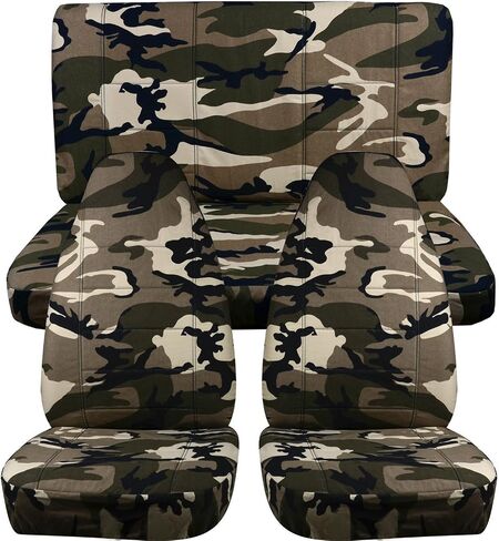 Totally Covers Compatible with 1987-1995 Jeep Wrangler YJ Camo Seat Covers: Brown Tree Camouflage - Full Set: Front & Rear (19 Prints) 2-Door Complete Back Bench in Kuwait